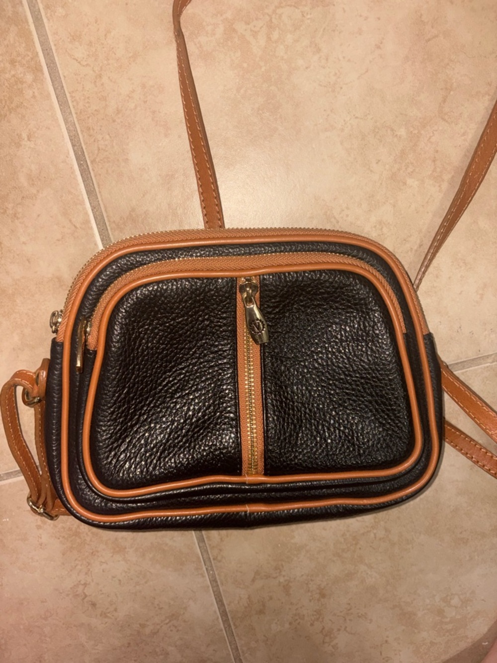 Valentina Black and Tan Pebbled Leather Crossbody